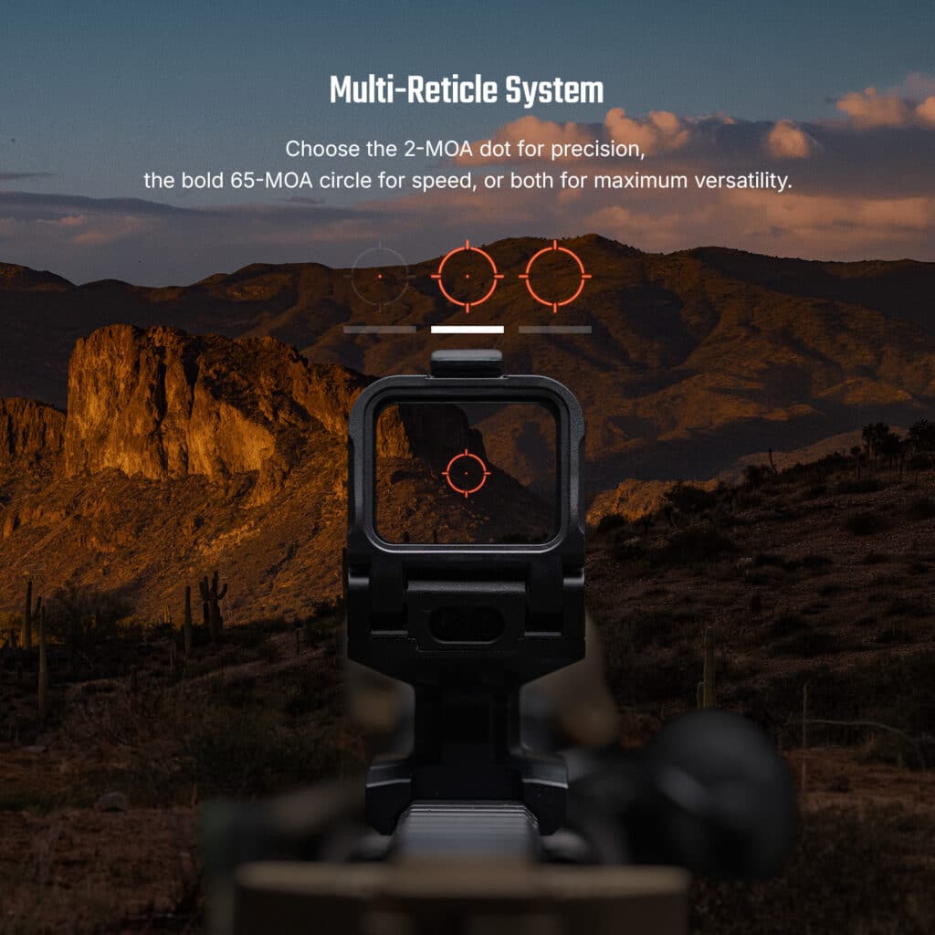 Osight R Multi-Reticle System: 2 MOA Punkt, 65 MOA Kreis oder Punkt + Kreis