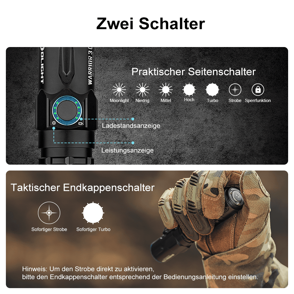 Olight Warrior 3S – taktische Dual-Switch-Lampe 2.300 Lumen (5)